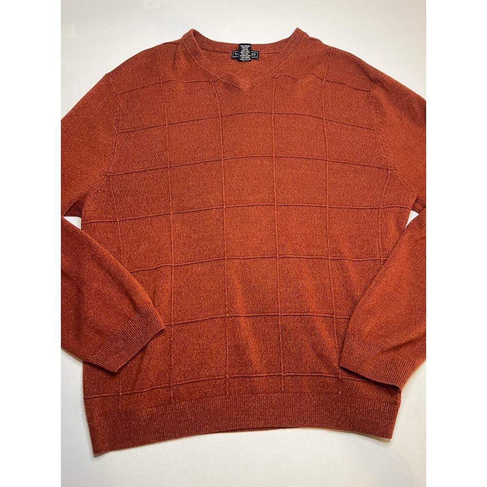 Saddlebred Men's V-Neck Pullover Sweater Sz Large Square Knit Terra Cotta